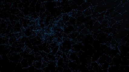 Internet of things connection science effect. Blue digital network plexus blockchain technology connecting dot abstract on black  background