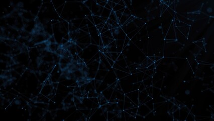 Internet of things connection science effect. Blue digital network plexus blockchain technology connecting dot abstract on black  background