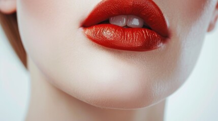 A close-up shot of a woman's lips with vibrant red lipstick. Perfect for beauty, cosmetics, and fashion related projects