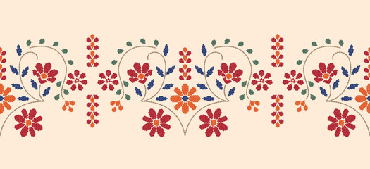 Motif ethnic pattern handmade border beautiful art. Ethnic leaf floral background art. folk embroidery  Mexican, Peruvian, Indian, Asia, Turkey Uzbek style. Embroidery pattern design hem skirt. © Choltita