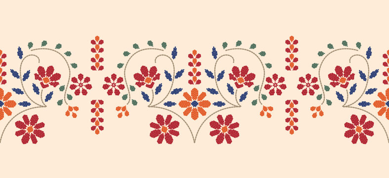 Motif ethnic pattern handmade border beautiful art. Ethnic leaf floral background art. folk embroidery  Mexican, Peruvian, Indian, Asia, Turkey Uzbek style. Embroidery pattern design hem skirt.
