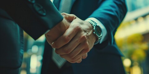 Two people shaking hands in a close-up shot. Suitable for business, partnership, and collaboration concepts