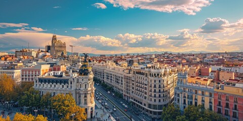 Obraz premium A panoramic view of a city from a tall building. Perfect for showcasing the urban landscape and the hustle and bustle of city life