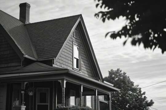 Fototapeta A black and white photo of a house. Suitable for various uses