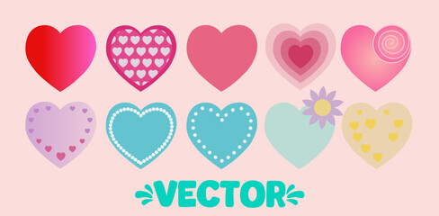 Vector heart Valentine's day pink blue red purple yellow flower pearl