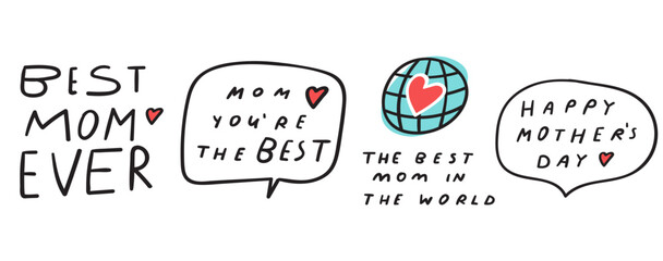 Set of handwriting badges. Happy Mother's day. Vector flat design. Illustration on white background.