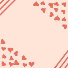 valentine background with hearts, Romantic pink festive backround with red heart shaped confetti. Love, dating and Valentines Day concept