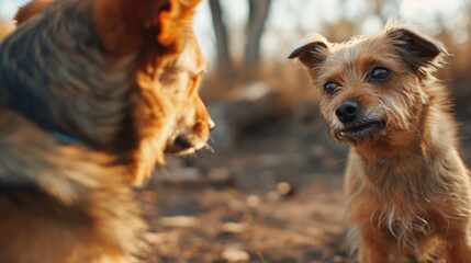 Two brown dogs standing together. Suitable for pet-related designs and content