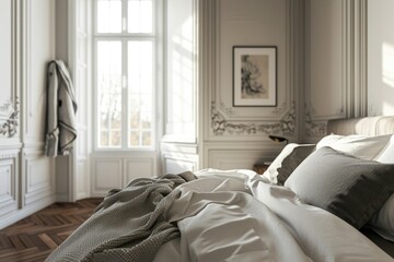 A simple and comfortable white bed with clean sheets and soft pillows.