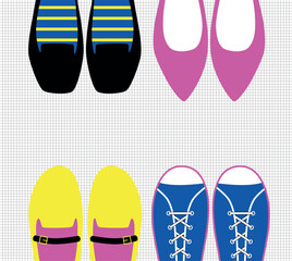 Fashionable bright shoes in the style of the 1990s.