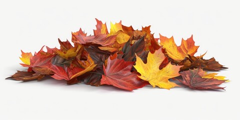 A pile of autumn leaves on a white surface. This image can be used to represent the beauty of the fall season and can be utilized in various projects