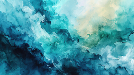 Fototapeta na wymiar Abstract watercolor background combining calming shades of turquoise and teal