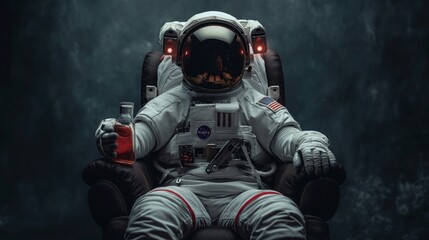 Astronaut sits on a chair - obrazy, fototapety, plakaty