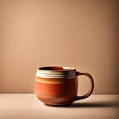 coffee mug with a handcrafted texture and a warm terracotta glaze,