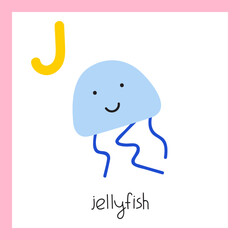 Cute little jellyfish. Letter J. English alphabet for children. Educational flat vector illustration