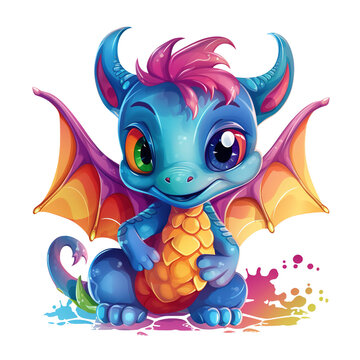 Smiling gragon cartoon illustration on a clean background. Cute and Funny Baby Reptile Character. Illustration, Generative AI.