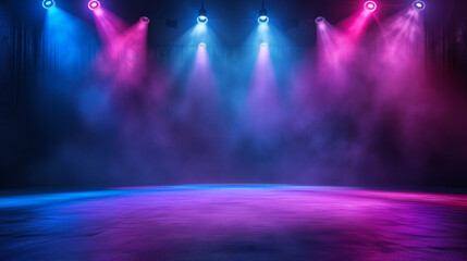stage spotlight, Modern dance stage light background with spotlight illuminated for modern dance production stage. Empty stage with dynamic color washes. Stage lighting art design, Ai generated image 