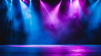 spotlight, Theater stage light background with spotlight illuminated the stage for opera performance. Stage lighting. Empty stage with bright colors backdrop decoration, Ai generated image  - obrazy, fototapety, plakaty
