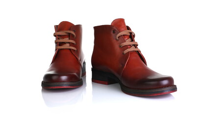 Orange red leather shoes men women unisex beauty fashion style isolated on white background laces store stylish clothes