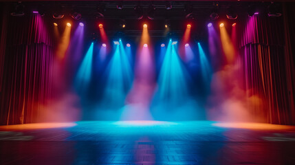 lights on stage, Theater stage light background with spotlight illuminated the stage for opera...