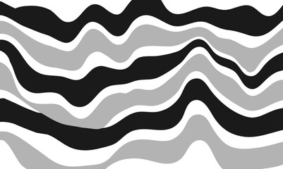 Vector graphic of Black and White abstract wavy background. Caustics distortion line art. Optical illusion motion striped 3d effect. seamless pattern stripes