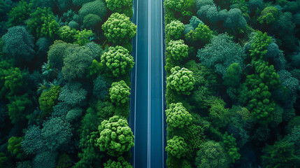 Top View of a road on a Green forest