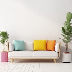 modern colorful living room with sofa and empty space for text or painting