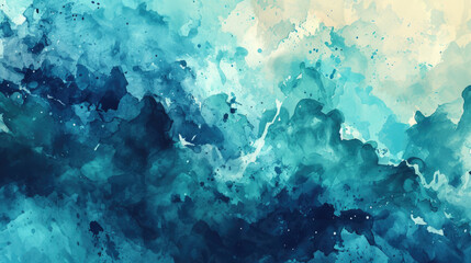 Abstract watercolor background combining calming shades of turquoise and teal - obrazy, fototapety, plakaty