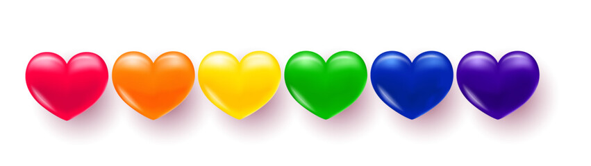 Background with heart. Multi-colored volumetric hearts in the colors of the LGBT pride rainbow. Texture for banner and postcard.
