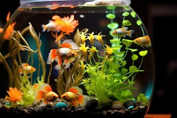 Vibrant fish in home fish tank. Generative AI