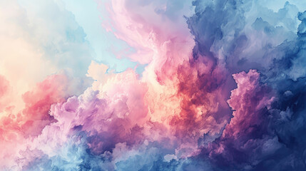 Soft pastel abstract watercolor background with a harmonious mix of pink, lavender and light blue