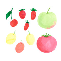 Hand drawn watercolor spring illustration set of berries isolated on white background. Can be used for cards, label and other printed products.