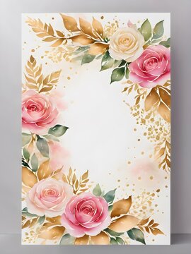 watercolour Invitation flower card mockup Card mockup with copy ,flower frame ,Birthday, Wedding, Mother's Day, Valentine's day, Women's Day. Front view
