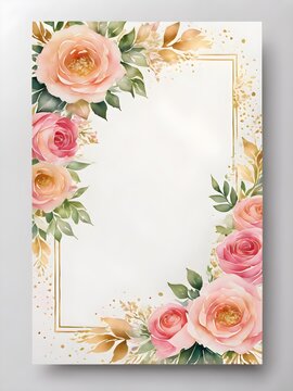 watercolour Invitation flower card mockup Card mockup with copy ,flower frame ,Birthday, Wedding, Mother's Day, Valentine's day, Women's Day. Front view