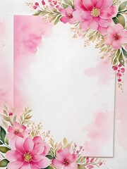 copy space for text card with flowers and leaves , watercolour , wedding invite,Happy Women's, Mother's, Valentine's Day, birthday greeting card design.