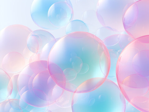 colorful soap bubbles on a white background. 3d render illustration. Cosmetics Blue Serum bubbles on defocus background. Collagen bubbles Design. Moisturizing Essentials and Serum Concept. Vitamin 