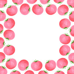 Hand drawn watercolor red tomato frame border isolated on white background. Can be used for cards, label and other printed products.