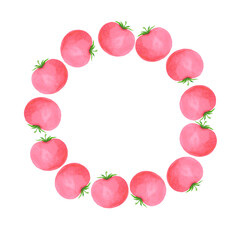 Hand drawn watercolor red tomato wreath border isolated on white background. Can be used for cards, label and other printed products.