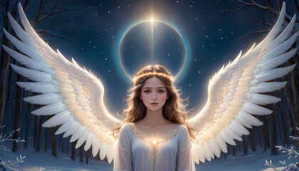 angel halo girl under moonlight