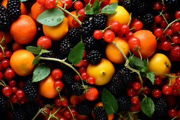 Berries background. Raspberries, blackberries and raspberries. ripe raspberries and blackberries...