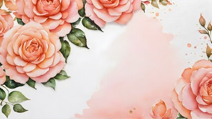copy space for text card with flowers and leaves , watercolour , wedding invite,Happy Women's, Mother's, Valentine's Day, birthday greeting card design.