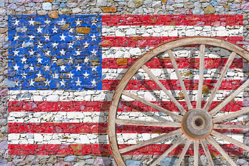 Drapeau américain peint sur mur de pierres