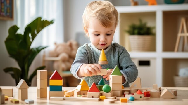 Toddler playing with Montessori toys