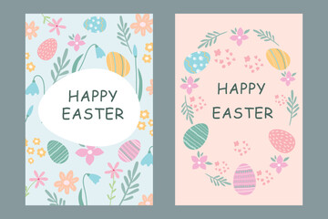 Set of cute Easter cards. Happy easter. Easter eggs.