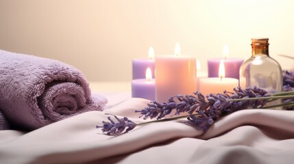 Spa composition with towels, flowers and candles