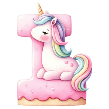 Pink and rainbow unicorn cake letter I shape