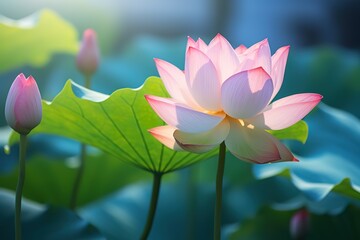 Obraz premium The lotus flower is pink, very beautiful, with the right amount of light, making this lotus more beautiful in terms of viewing,wallpaper