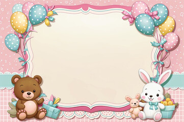 Baby style paper, decorated with bear and bunny, copy space