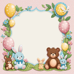 Obraz premium Baby style paper, decorated with bear and bunny, copy space
