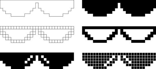 outline silhouette pixel glasses icon set